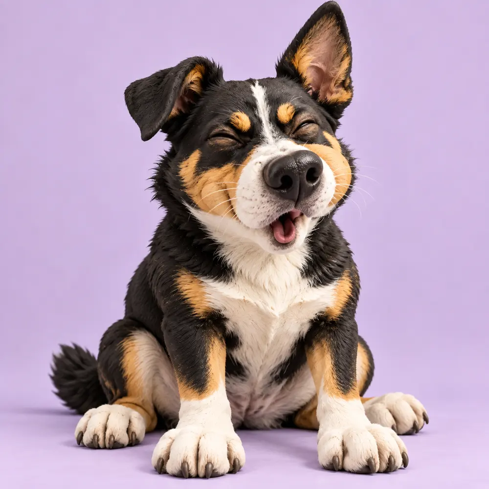 Dog caught before a sneeze