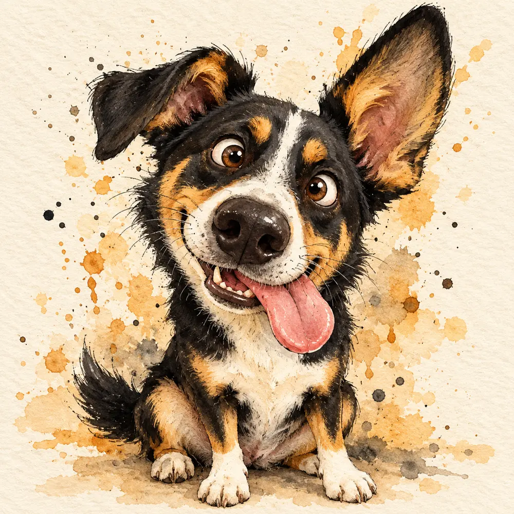 Expressive goofy dog watercolor