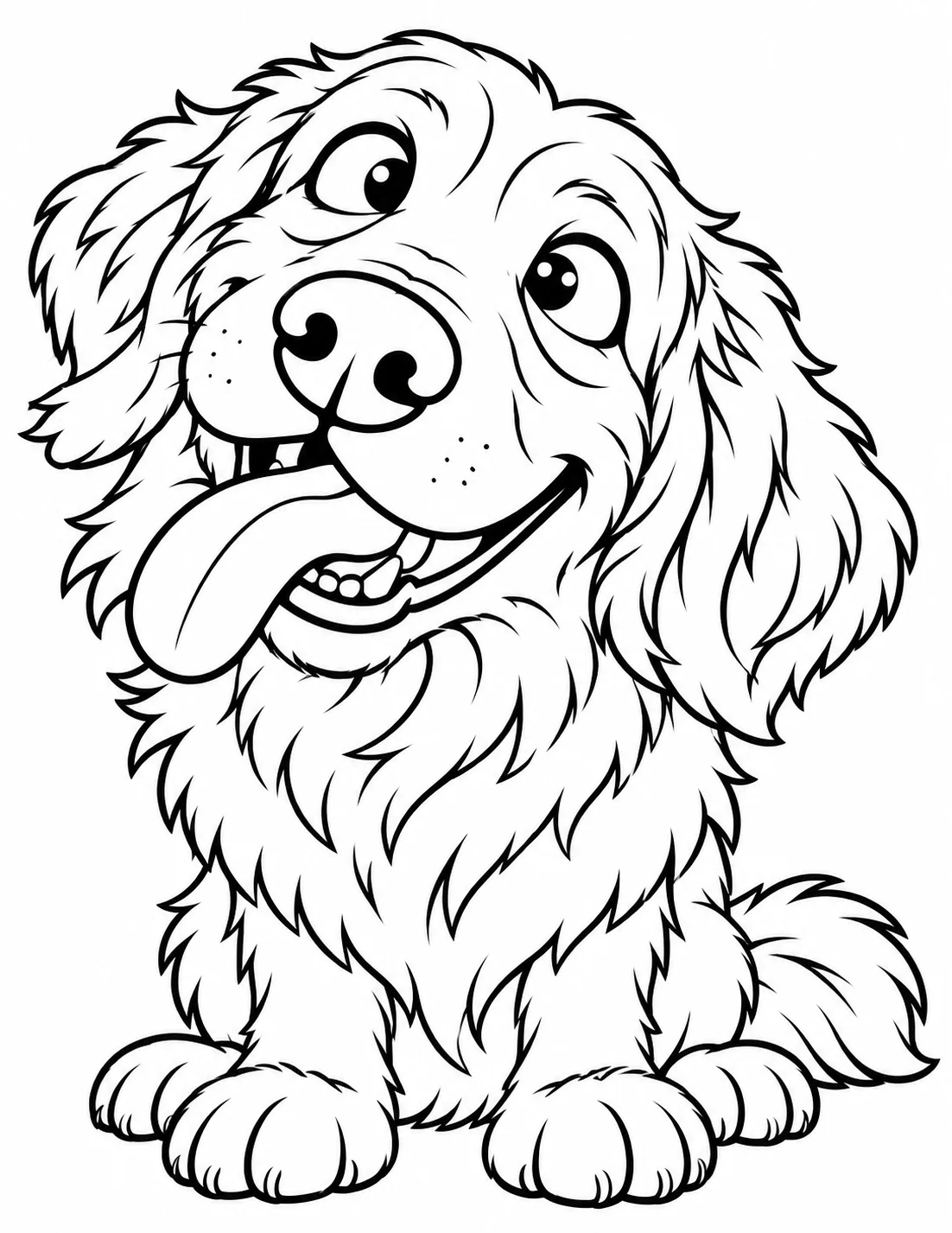 Printable black-outline coloring-page example of the goofy golden retriever
